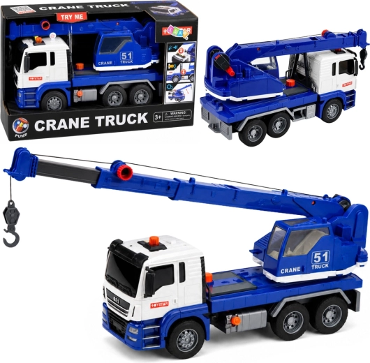 Camion macara de construcții cu lumini și sunete, albastru-alb
