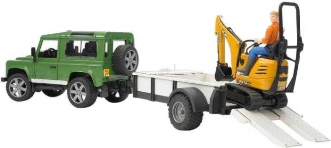 Set de joc Bruder SUV și miniexcavator pe șenile JCB cu remorcă