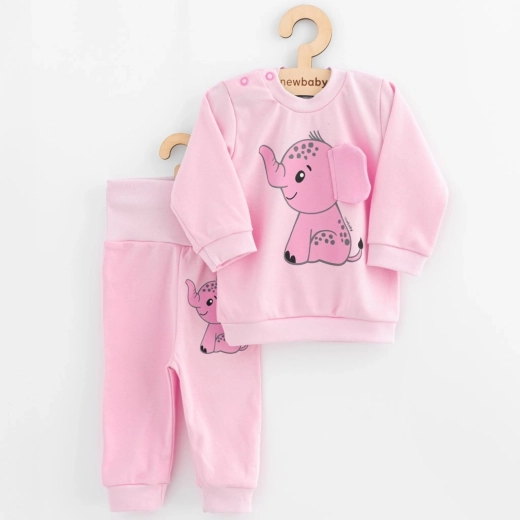 Set pentru bebeluși tricou și pantalonași New Baby Happy Elephant roz 74 (6–9 luni)