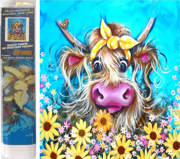 NORIMPEX pictură cu diamante – vacă cu fundiță 30 × 40 cm