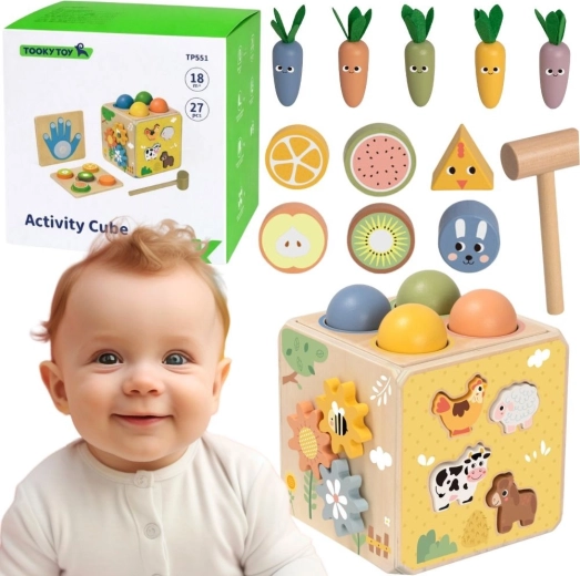 Tooky Toy cub educațional activ din lemn 5 în 1