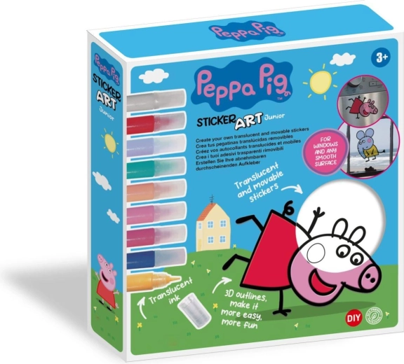 Set creativ de autocolante pentru ferestre și planșe de colorat Peppa Pig cu culori transparente 25 × 26,5 × 5 cm