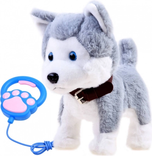 Husky de pluș interactiv cu buclă și sunete