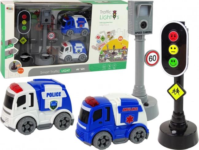 Set Jucării Auto cu Semne de Circulație și Semnalizare Luminoasă