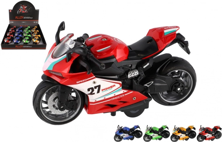 Motocicletă rutieră din plastic 13 cm cu mecanism pull-back, lumină și sunet