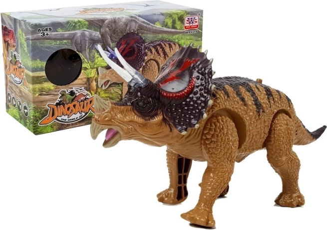 Dinozaur interactiv triceratops cu baterii, maro
