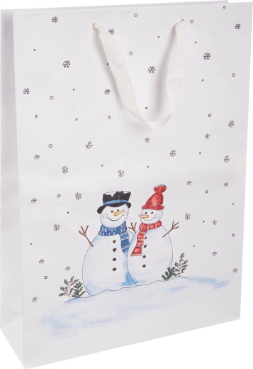 Pungă cadou din hârtie Om de zăpadă 32,5 × 10 × 45,5 cm