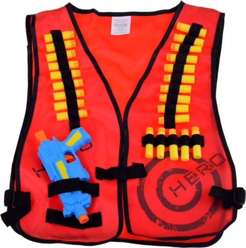 Vestă tactică pentru copii cu gloanțe din spumă și pistol compatibil cu NERF – Roșu