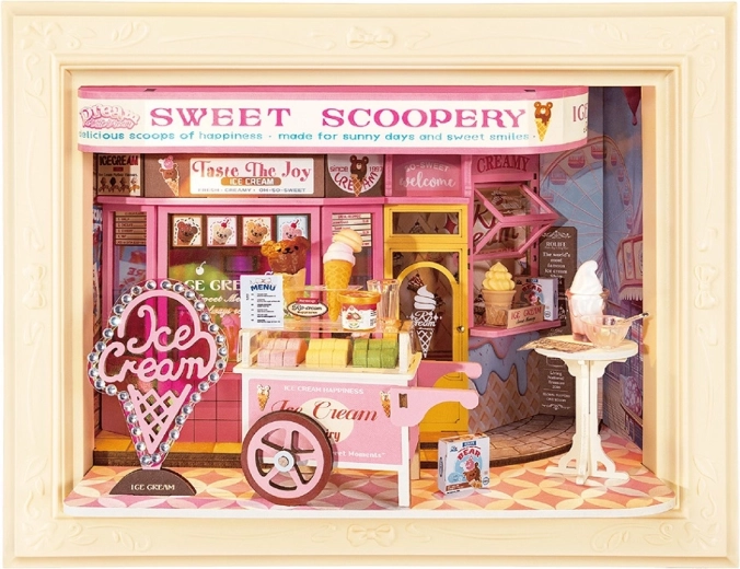 RoboTime puzzle 3D din lemn în ramă Sweet Scoopery – gelaterie