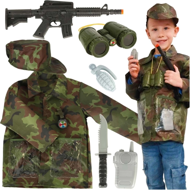 Costum camuflaj pentru copii soldat cu set de accesorii pentru travesti 3-8 ani