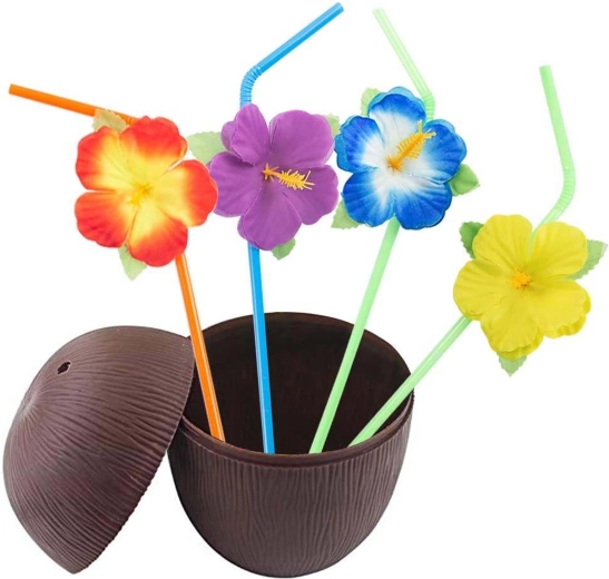 Pahar din plastic TORO cu capac și pai în formă de cocos 460 ml