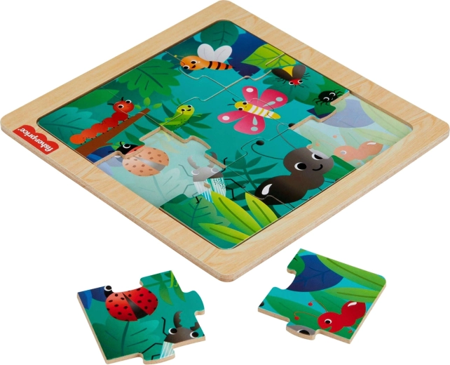 Puzzle din lemn Fisher-Price Insecte în pădure, 10 piese