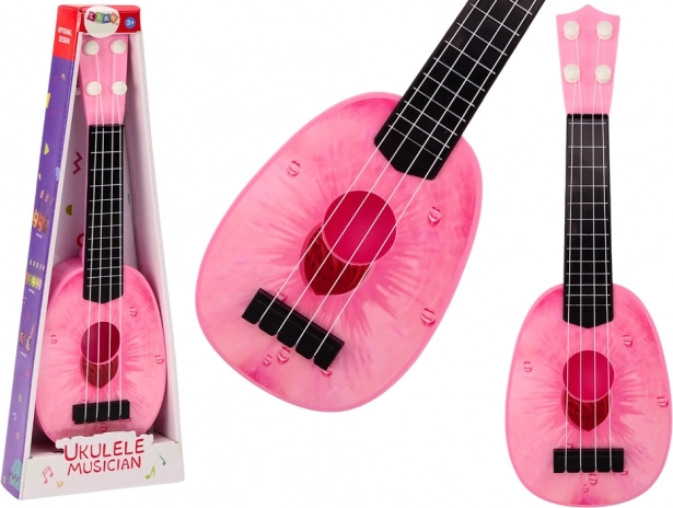 Ukulele pentru copii Mini chitară 4 corzi motiv piersică roz