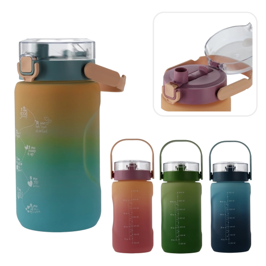Sticlă de apă 1,5 l cu marcaje orare, ombre verde