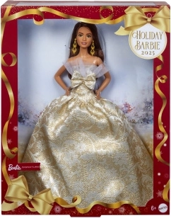 Păpușă de colecție Barbie de Crăciun 2025 cu păr șaten