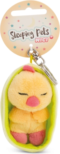 Breloc din pluș NICI Sleeping Pets puișor adormit în husă verde 12 cm