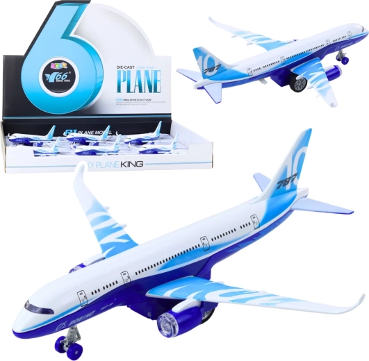 Avion personal din metal cu mecanism pull-back, lumini și sunete 23 cm