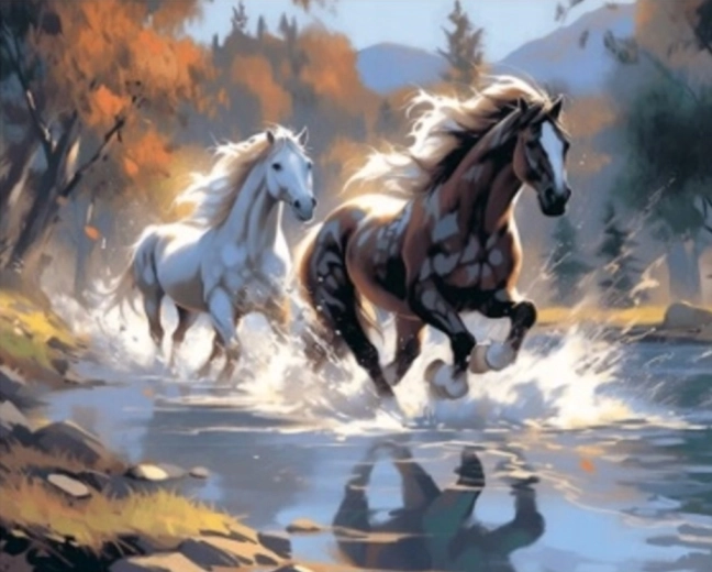 Pictură pe numere – cai în galop 40 × 50 cm