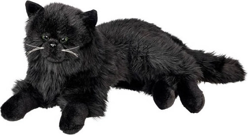 Figurină decorativă cu pisică persană culcată, neagră, 36 cm