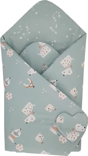 Înfășătoare EKO din bumbac, reversibilă, Dogs & Stars mint 75 × 75 cm