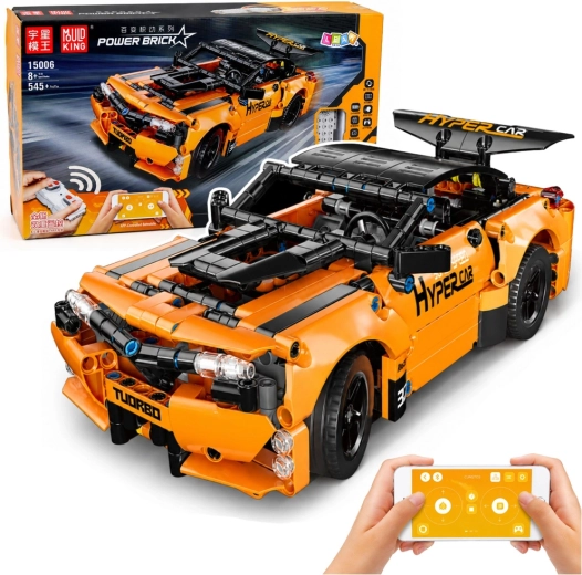 Mașină sport RC cu telecomandă din piese de construcție, portocalie (545 piese)