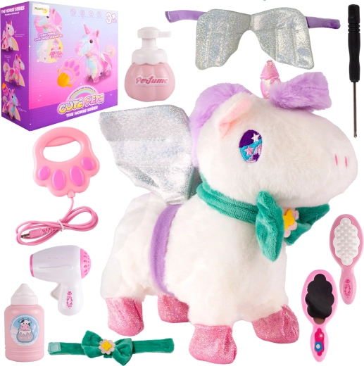 Unicorn din pluș cu accesorii, pe baterii