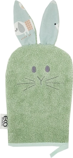 EKO mănușă de baie din bumbac cu urechiușe bunny olive green 20 × 15 cm