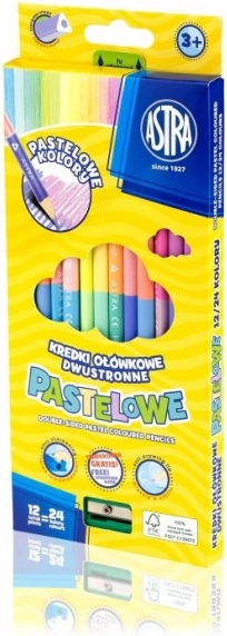 Creioane colorate triunghiulare, duble, în culori pastel, 12 buc (24 culori) ASTRA