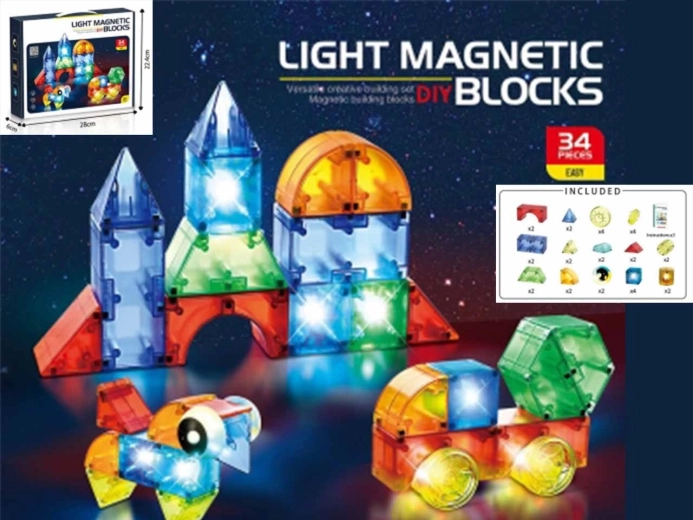 Set de construcție magnetică luminoasă, 32 piese