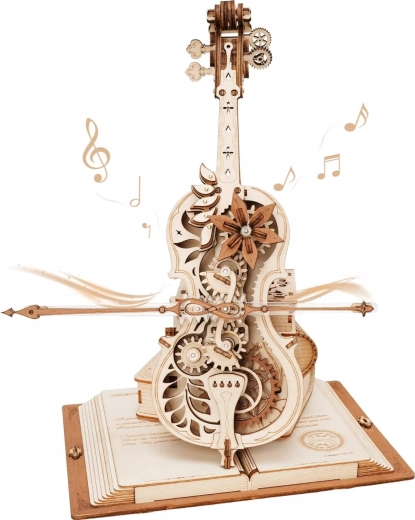 ROBOTIME violoncel fermecat – puzzle mecanic 3D din lemn și cutie muzicală