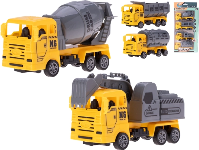 Set vehicule de construcții cu mecanism pull-back 13 cm, 4 buc