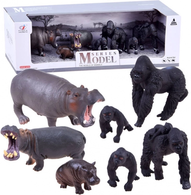 Set de figurine safari cu zebre și lei – Gorilă și hipopotam