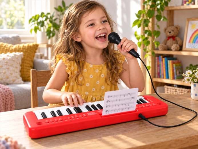 Microfon și carduri cu note muzicale incluse