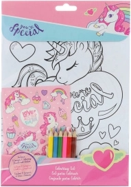 Set de planșe de colorat și autocolante - unicorn