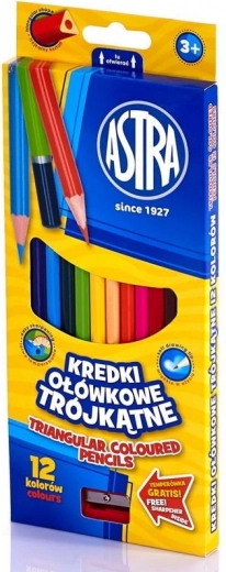 ASTRA creioane colorate triunghiulare cu ascuțitoare, 12 buc