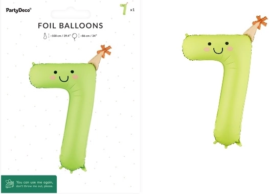 Balon din folie în formă de cifra 7, verde deschis, 86 cm