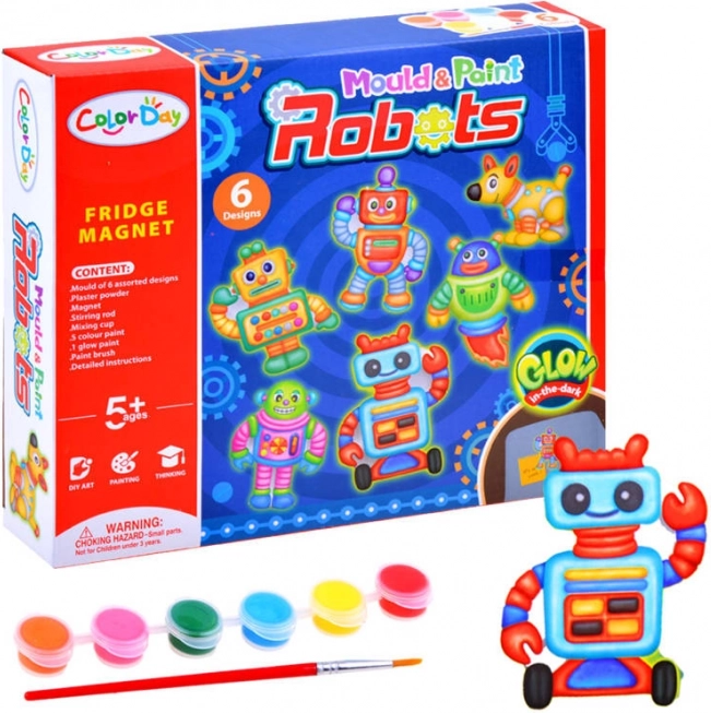 Set Creativ Magneți Roboți cu Ghips și Culori