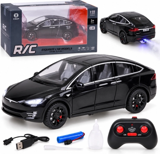 Mașină RC Tesla Model X la scara 1:22, cu iluminare LED și efect de fum