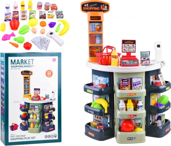 Supermarket pentru copii cu casă de marcat și accesorii, 44 piese