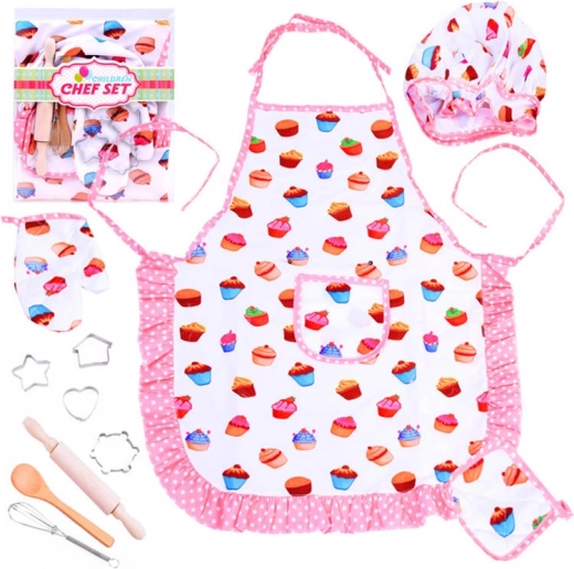 Set de patiserie pentru copii cu șorț roz și forme