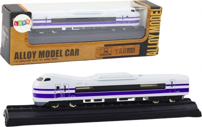 Model de tren metalic de colecție 1:48 alb‑violet