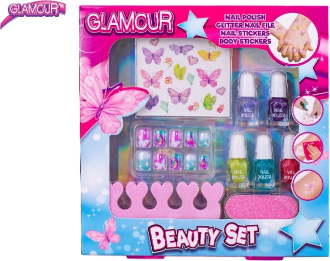 Set Glamour de frumusețe pentru copii – lacuri de unghii și autocolante