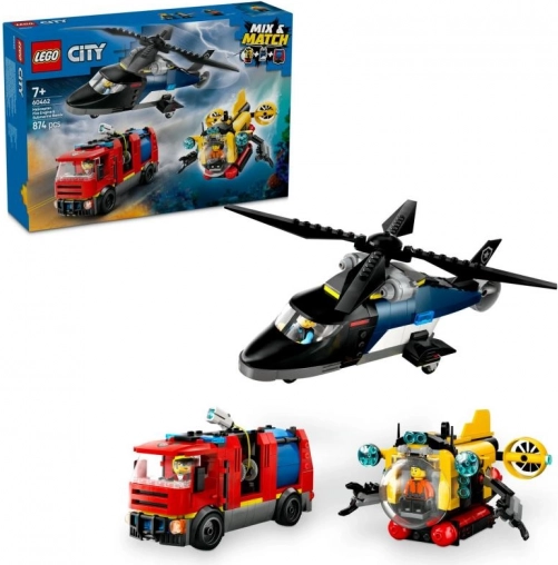 LEGO CITY elicopter, autospecială de pompieri și submarin