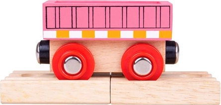 Vagon roz BIGJIGS RAIL cu cuple magnetice și 2 șine din lemn
