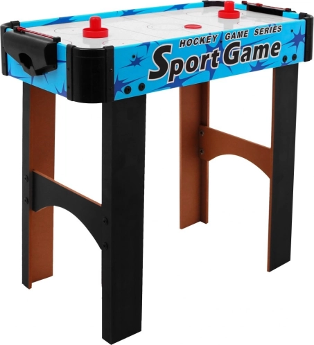 Air hockey pentru copii, imitație lemn, cu ventilator și accesorii – Albastru