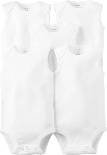 Body pentru bebeluși Carter's fără mâneci, alb, unisex, 5 buc., măr. 62 (3 luni)