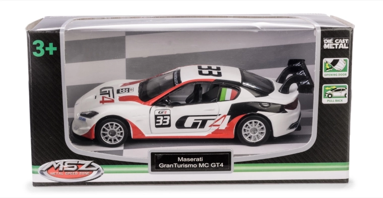 Model auto Maserati GranTurismo MC GT4 1:43 cu mecanism pull-back