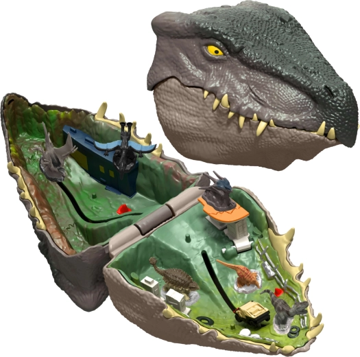 Cap de dinozaur portabil care ascunde o lume de joacă