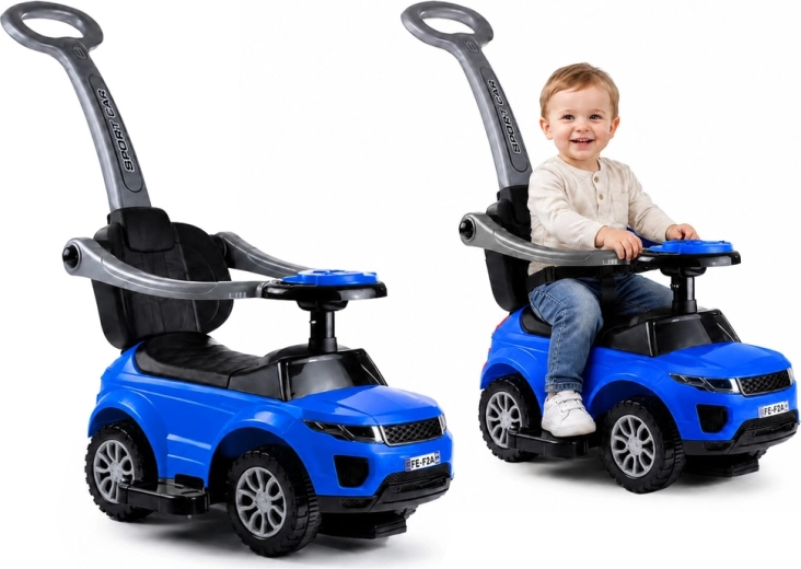 Bicicletă fără pedale pentru copii SPORT CAR cu bară de ghidare, albastră