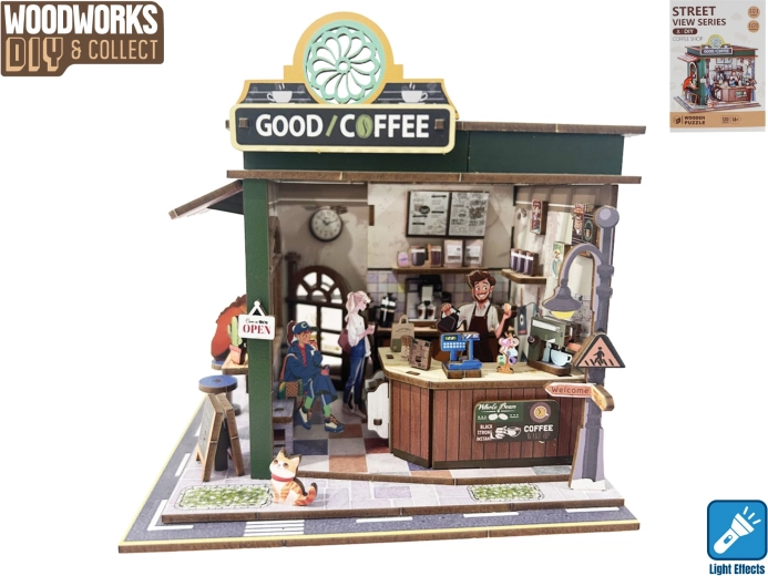 Kit de construcție din lemn cafenea cu iluminare Woodworks